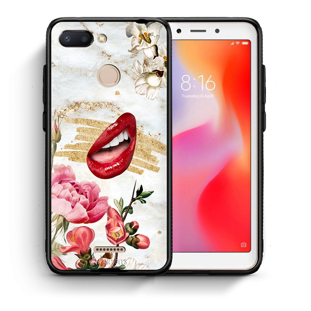 Θήκη Xiaomi Redmi 6 Red Lips από τη Smartfits με σχέδιο στο πίσω μέρος και μαύρο περίβλημα | Xiaomi Redmi 6 Red Lips case with colorful back and black bezels