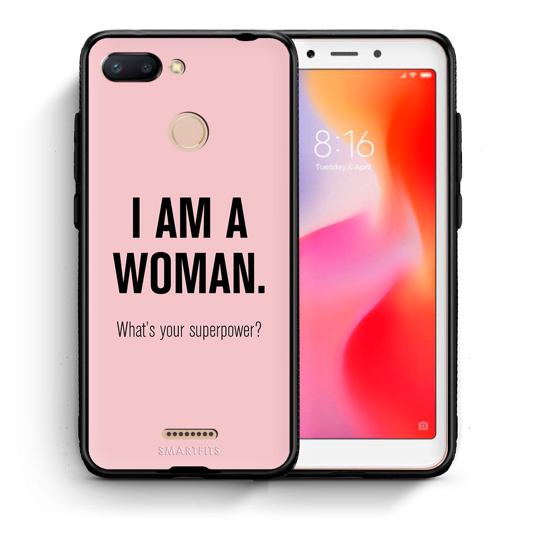 Θήκη Xiaomi Redmi 6 Superpower Woman από τη Smartfits με σχέδιο στο πίσω μέρος και μαύρο περίβλημα | Xiaomi Redmi 6 Superpower Woman case with colorful back and black bezels
