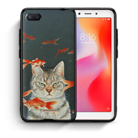 Thumbnail for Θήκη Xiaomi Redmi 6A Cat Goldfish από τη Smartfits με σχέδιο στο πίσω μέρος και μαύρο περίβλημα | Xiaomi Redmi 6A Cat Goldfish case with colorful back and black bezels