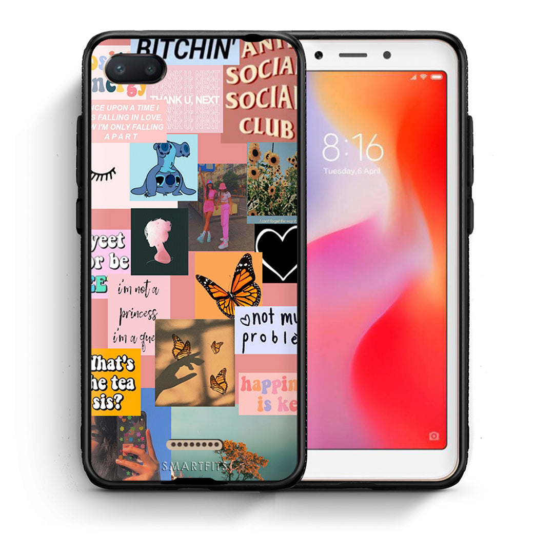 Θήκη Αγίου Βαλεντίνου Xiaomi Redmi 6A Collage Bitchin από τη Smartfits με σχέδιο στο πίσω μέρος και μαύρο περίβλημα | Xiaomi Redmi 6A Collage Bitchin case with colorful back and black bezels