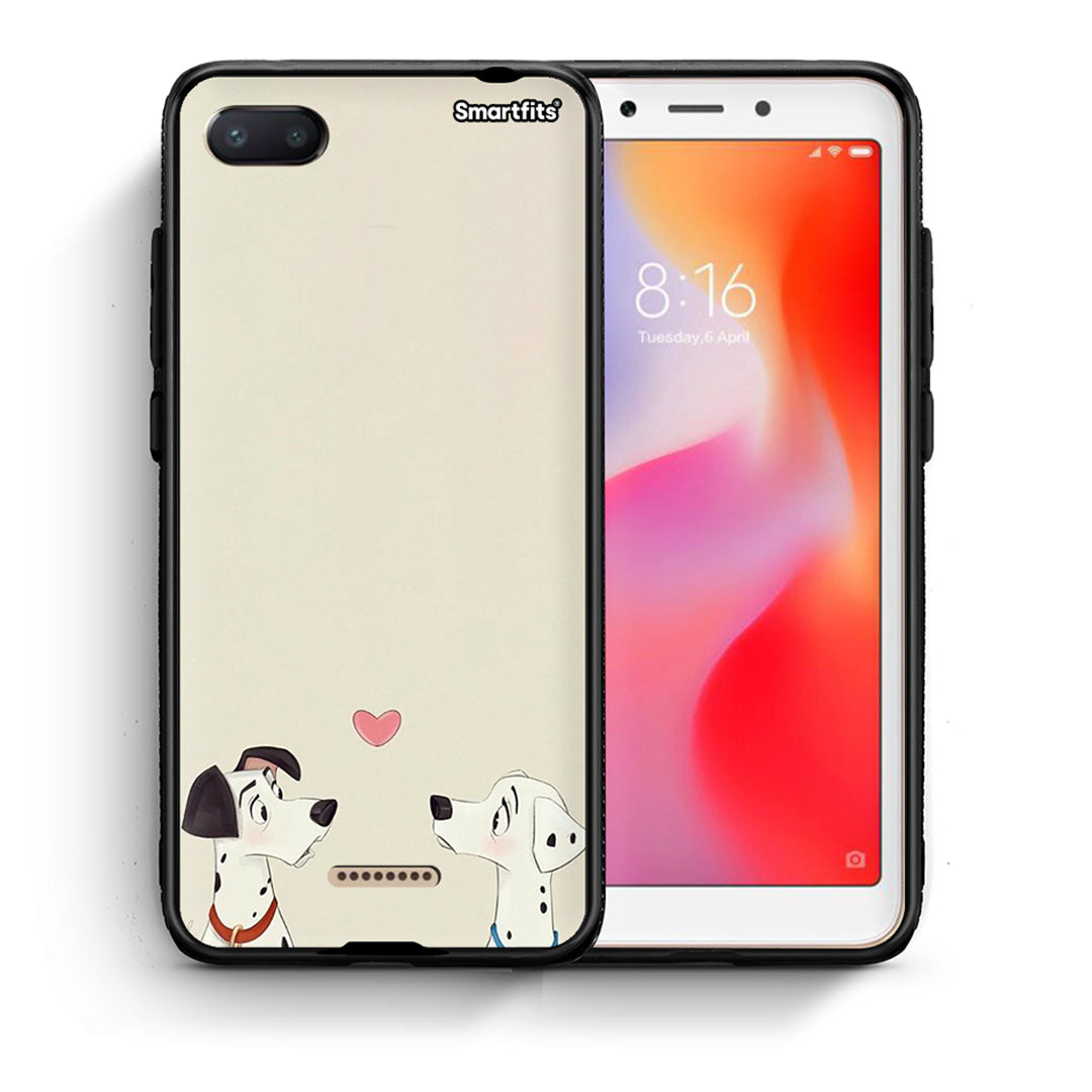 Θήκη Xiaomi Redmi 6A Dalmatians Love από τη Smartfits με σχέδιο στο πίσω μέρος και μαύρο περίβλημα | Xiaomi Redmi 6A Dalmatians Love case with colorful back and black bezels