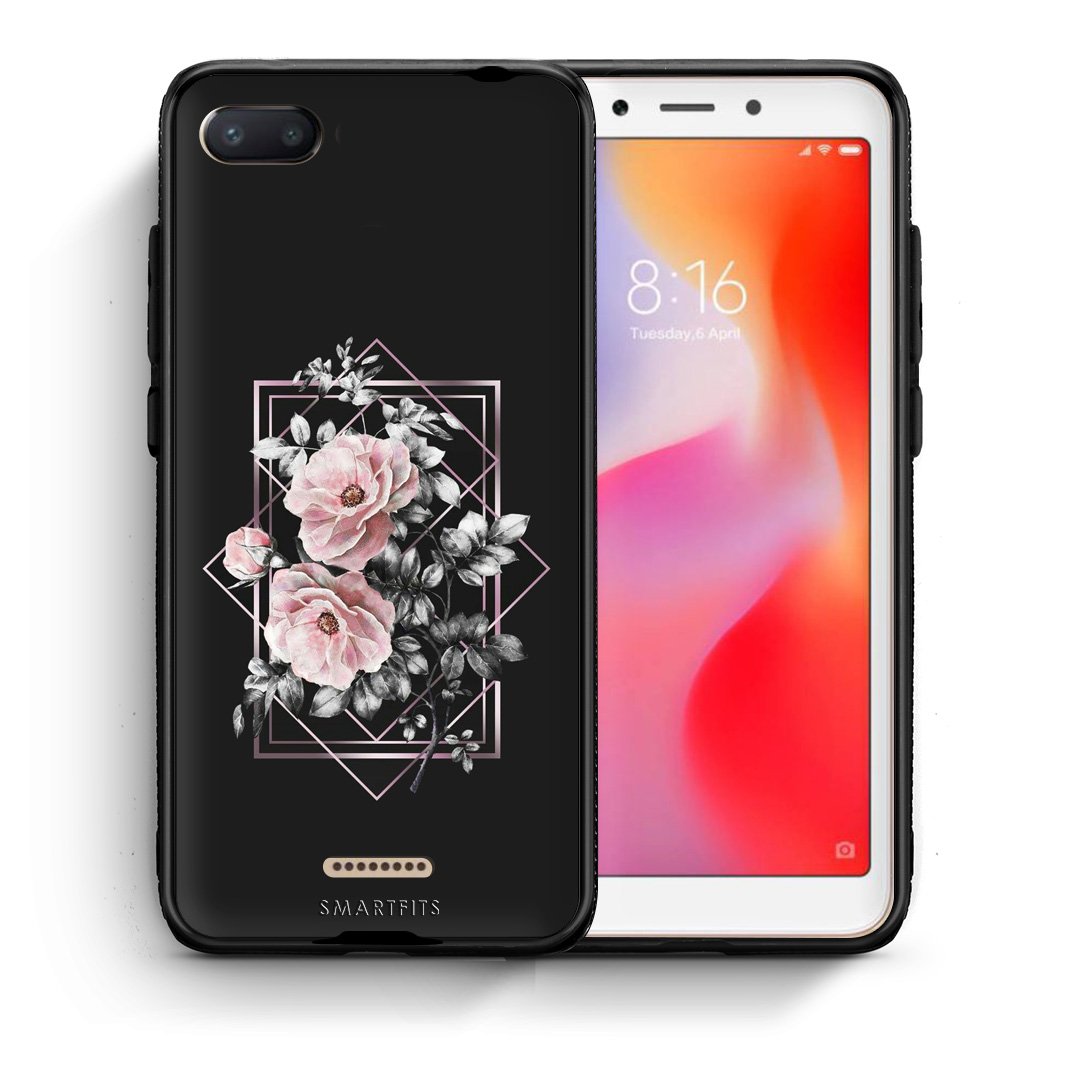Θήκη Xiaomi Redmi 6A Frame Flower από τη Smartfits με σχέδιο στο πίσω μέρος και μαύρο περίβλημα | Xiaomi Redmi 6A Frame Flower case with colorful back and black bezels