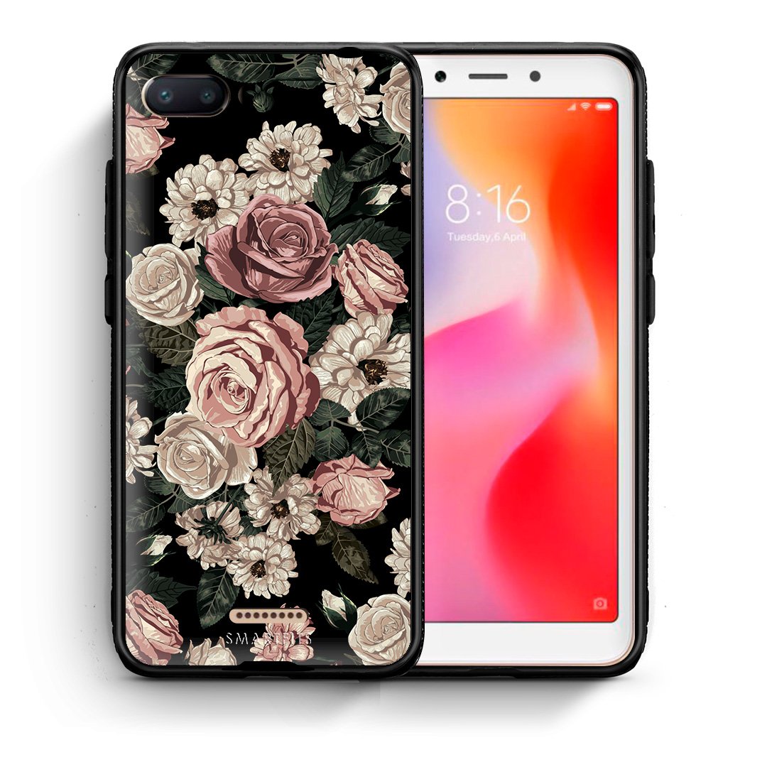 Θήκη Xiaomi Redmi 6A Wild Roses Flower από τη Smartfits με σχέδιο στο πίσω μέρος και μαύρο περίβλημα | Xiaomi Redmi 6A Wild Roses Flower case with colorful back and black bezels