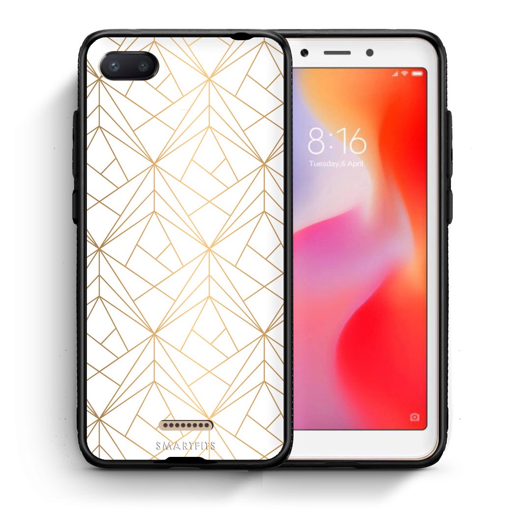 Θήκη Xiaomi Redmi 6A Luxury White Geometric από τη Smartfits με σχέδιο στο πίσω μέρος και μαύρο περίβλημα | Xiaomi Redmi 6A Luxury White Geometric case with colorful back and black bezels