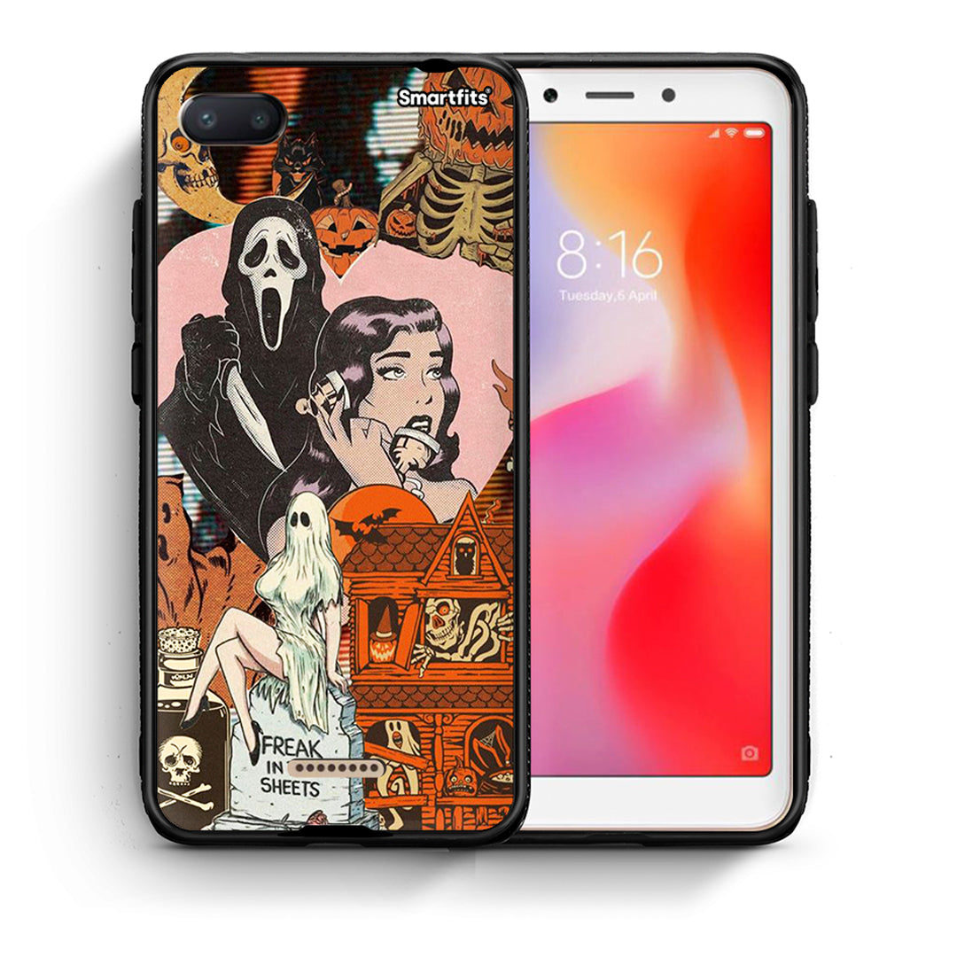 Θήκη Xiaomi Redmi 6A Halloween Collage από τη Smartfits με σχέδιο στο πίσω μέρος και μαύρο περίβλημα | Xiaomi Redmi 6A Halloween Collage case with colorful back and black bezels