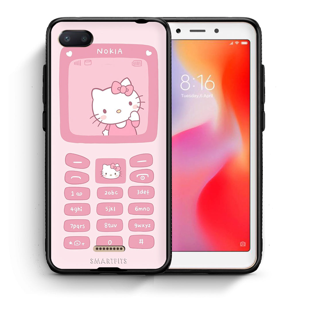 Θήκη Αγίου Βαλεντίνου Xiaomi Redmi 6A Hello Kitten από τη Smartfits με σχέδιο στο πίσω μέρος και μαύρο περίβλημα | Xiaomi Redmi 6A Hello Kitten case with colorful back and black bezels