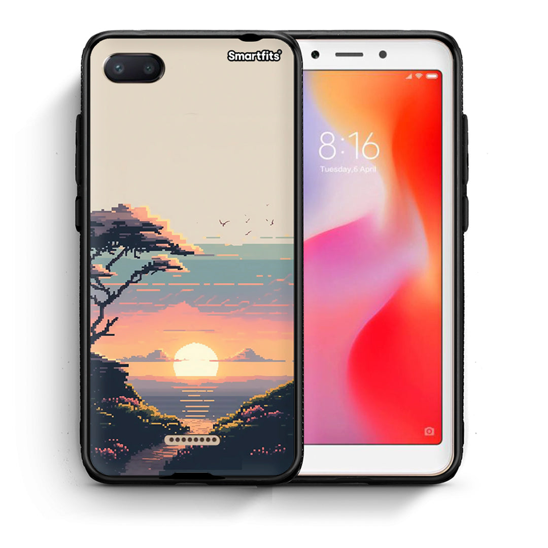 Θήκη Xiaomi Redmi 6A Pixel Sunset από τη Smartfits με σχέδιο στο πίσω μέρος και μαύρο περίβλημα | Xiaomi Redmi 6A Pixel Sunset case with colorful back and black bezels