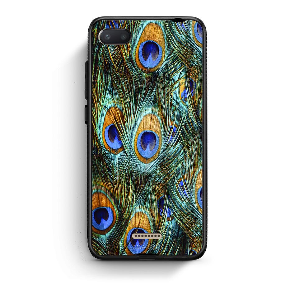 Xiaomi Redmi 6A Real Peacock Feathers θήκη από τη Smartfits με σχέδιο στο πίσω μέρος και μαύρο περίβλημα | Smartphone case with colorful back and black bezels by Smartfits