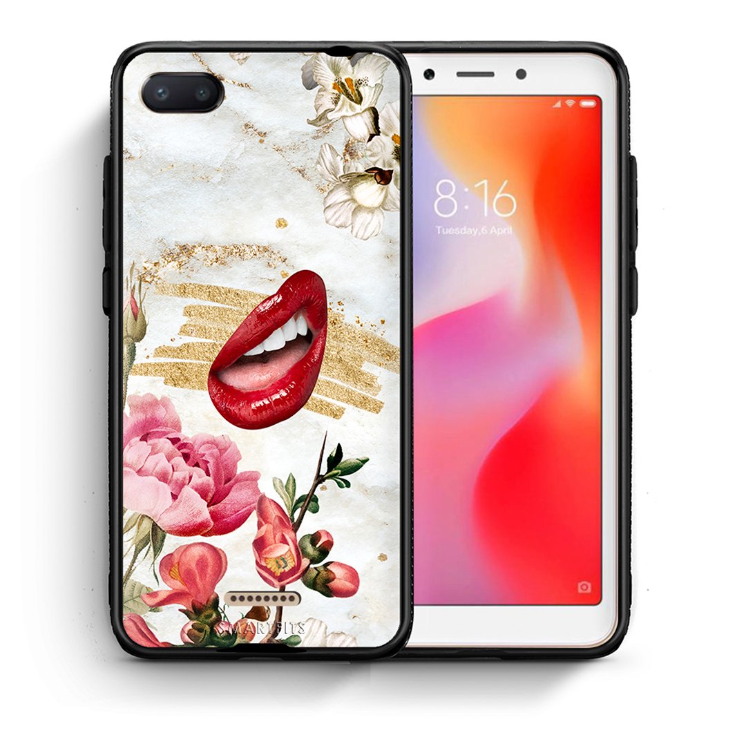 Θήκη Xiaomi Redmi 6A Red Lips από τη Smartfits με σχέδιο στο πίσω μέρος και μαύρο περίβλημα | Xiaomi Redmi 6A Red Lips case with colorful back and black bezels