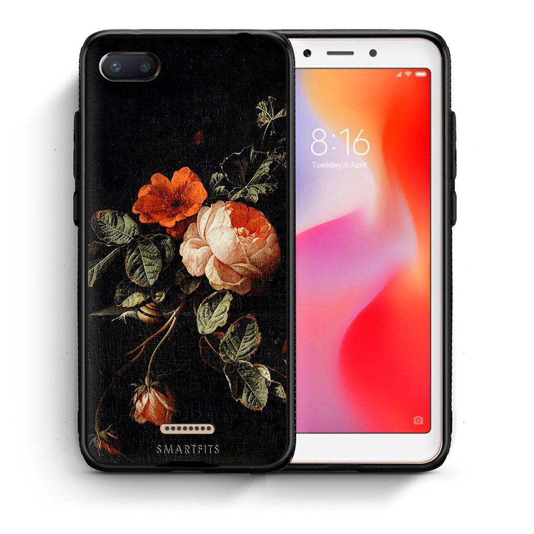 Θήκη Xiaomi Redmi 6A Vintage Roses από τη Smartfits με σχέδιο στο πίσω μέρος και μαύρο περίβλημα | Xiaomi Redmi 6A Vintage Roses case with colorful back and black bezels