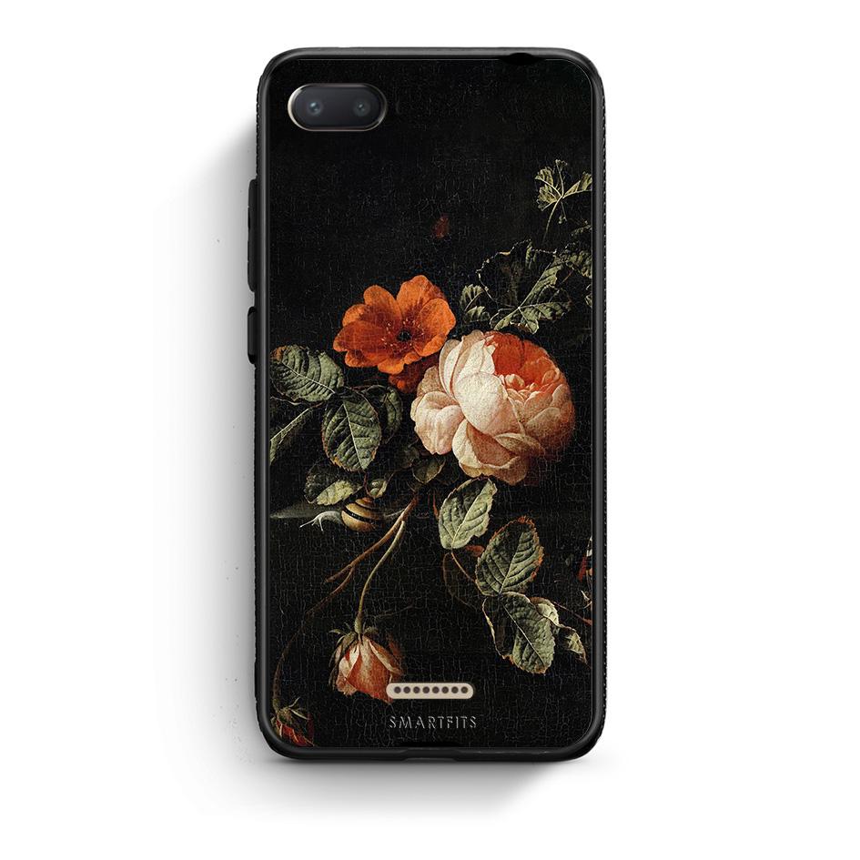 Xiaomi Redmi 6A Vintage Roses θήκη από τη Smartfits με σχέδιο στο πίσω μέρος και μαύρο περίβλημα | Smartphone case with colorful back and black bezels by Smartfits
