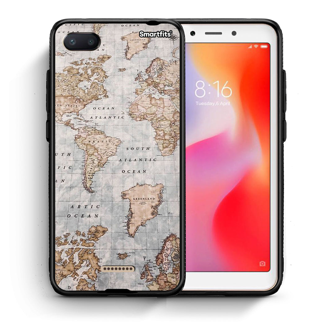 Θήκη Xiaomi Redmi 6A World Map από τη Smartfits με σχέδιο στο πίσω μέρος και μαύρο περίβλημα | Xiaomi Redmi 6A World Map case with colorful back and black bezels