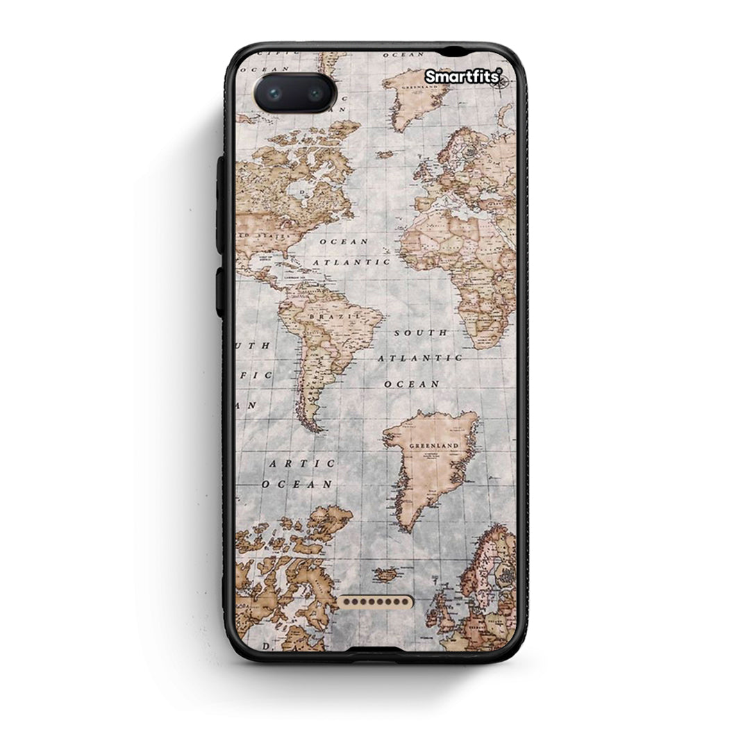 Xiaomi Redmi 6A World Map Θήκη από τη Smartfits με σχέδιο στο πίσω μέρος και μαύρο περίβλημα | Smartphone case with colorful back and black bezels by Smartfits