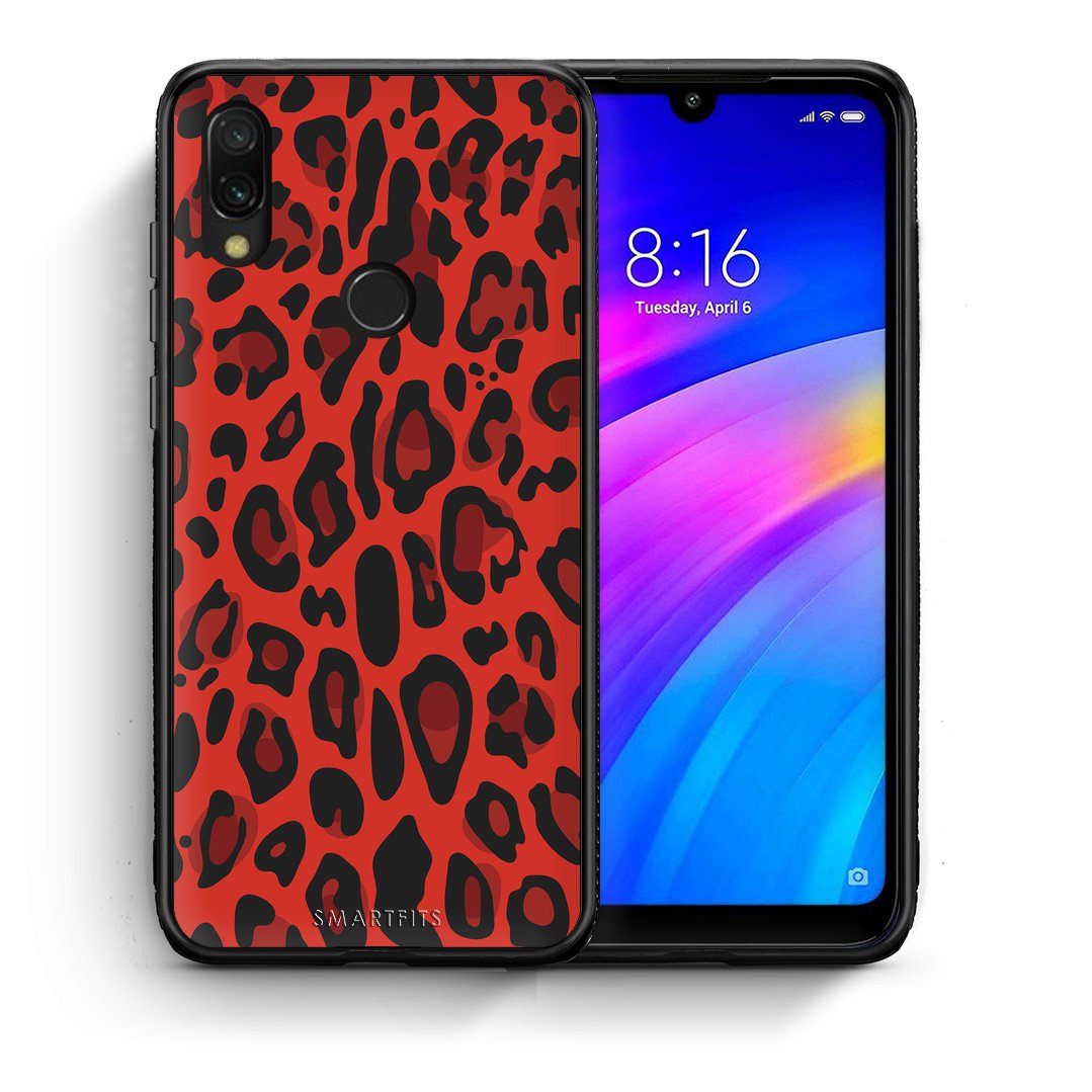 Θήκη Xiaomi Redmi 7 Red Leopard Animal από τη Smartfits με σχέδιο στο πίσω μέρος και μαύρο περίβλημα | Xiaomi Redmi 7 Red Leopard Animal case with colorful back and black bezels