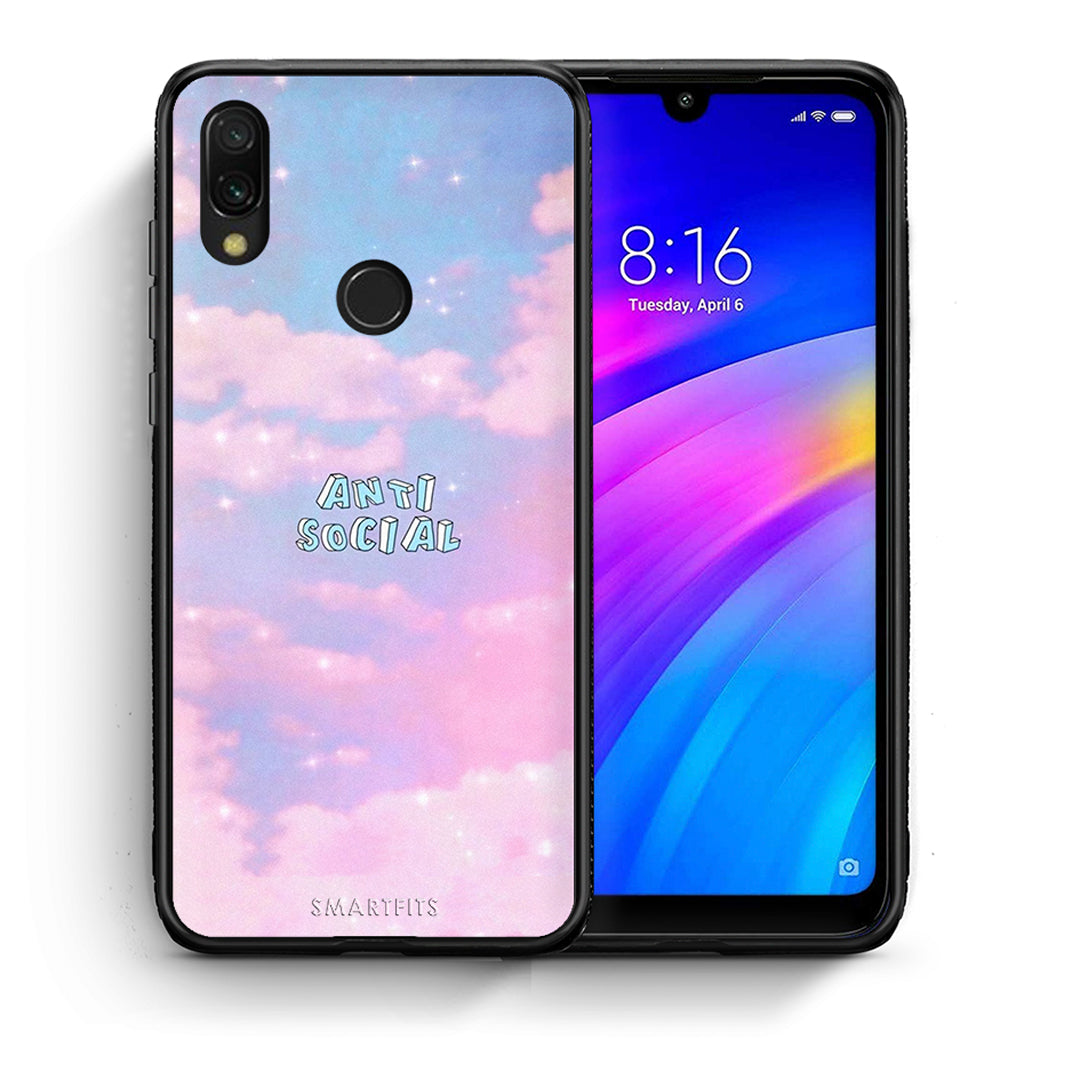 Θήκη Αγίου Βαλεντίνου Xiaomi Redmi 7 Anti Social από τη Smartfits με σχέδιο στο πίσω μέρος και μαύρο περίβλημα | Xiaomi Redmi 7 Anti Social case with colorful back and black bezels