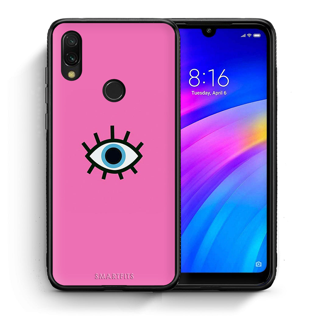 Θήκη Xiaomi Redmi 7 Blue Eye Pink από τη Smartfits με σχέδιο στο πίσω μέρος και μαύρο περίβλημα | Xiaomi Redmi 7 Blue Eye Pink case with colorful back and black bezels