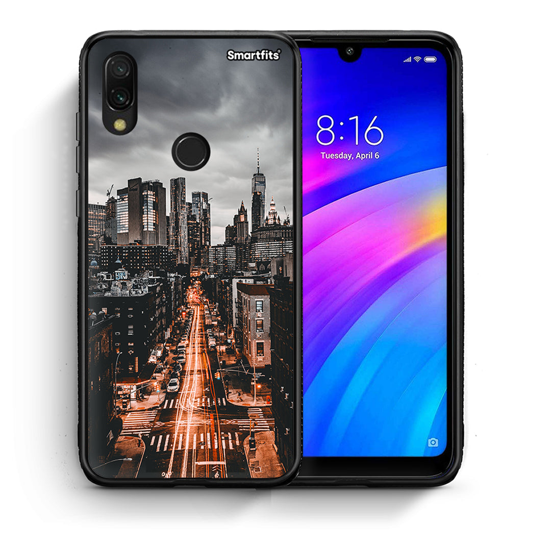 Θήκη Xiaomi Redmi 7 City Lights από τη Smartfits με σχέδιο στο πίσω μέρος και μαύρο περίβλημα | Xiaomi Redmi 7 City Lights case with colorful back and black bezels