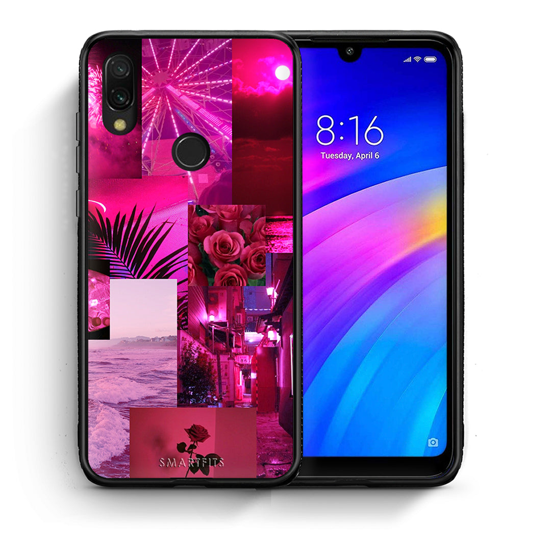 Θήκη Αγίου Βαλεντίνου Xiaomi Redmi 7 Collage Red Roses από τη Smartfits με σχέδιο στο πίσω μέρος και μαύρο περίβλημα | Xiaomi Redmi 7 Collage Red Roses case with colorful back and black bezels