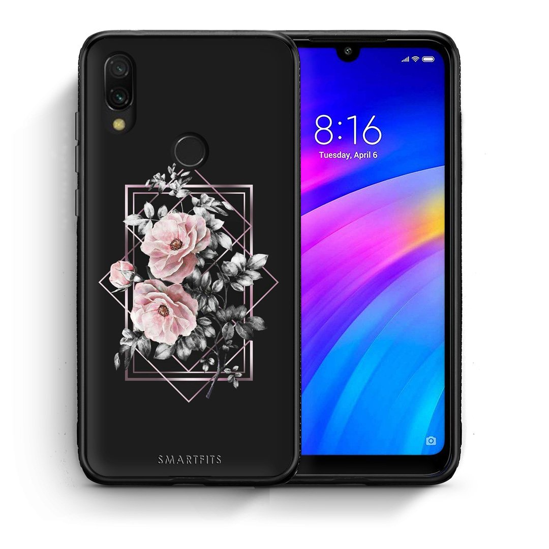 Θήκη Xiaomi Redmi 7 Frame Flower από τη Smartfits με σχέδιο στο πίσω μέρος και μαύρο περίβλημα | Xiaomi Redmi 7 Frame Flower case with colorful back and black bezels