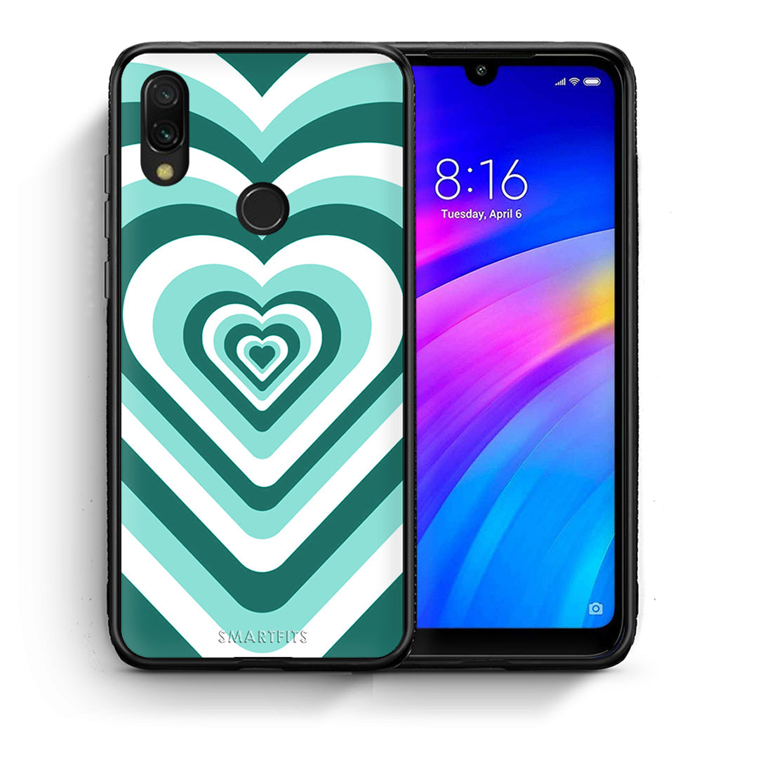 Θήκη Xiaomi Redmi 7 Green Hearts από τη Smartfits με σχέδιο στο πίσω μέρος και μαύρο περίβλημα | Xiaomi Redmi 7 Green Hearts case with colorful back and black bezels