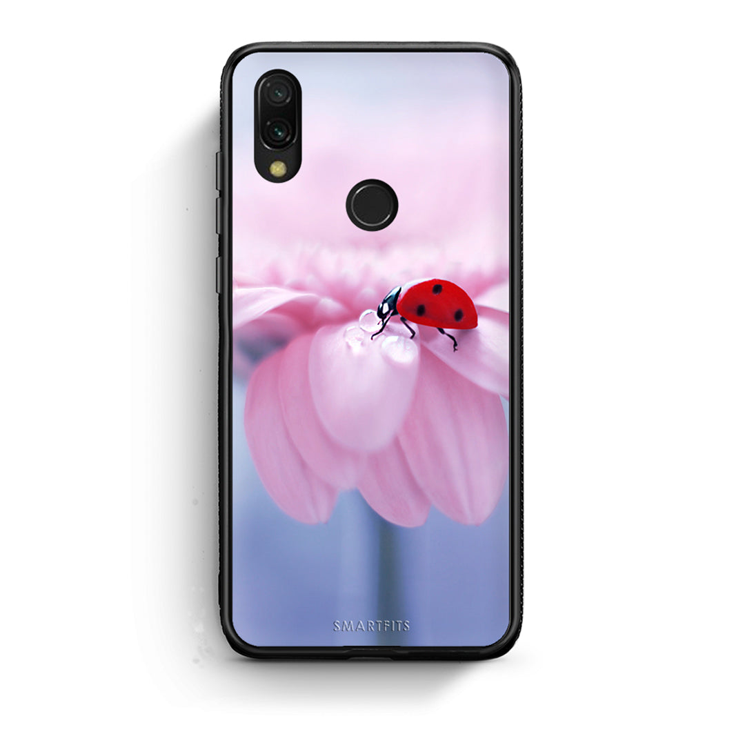 Xiaomi Redmi 7 Ladybug Flower θήκη από τη Smartfits με σχέδιο στο πίσω μέρος και μαύρο περίβλημα | Smartphone case with colorful back and black bezels by Smartfits
