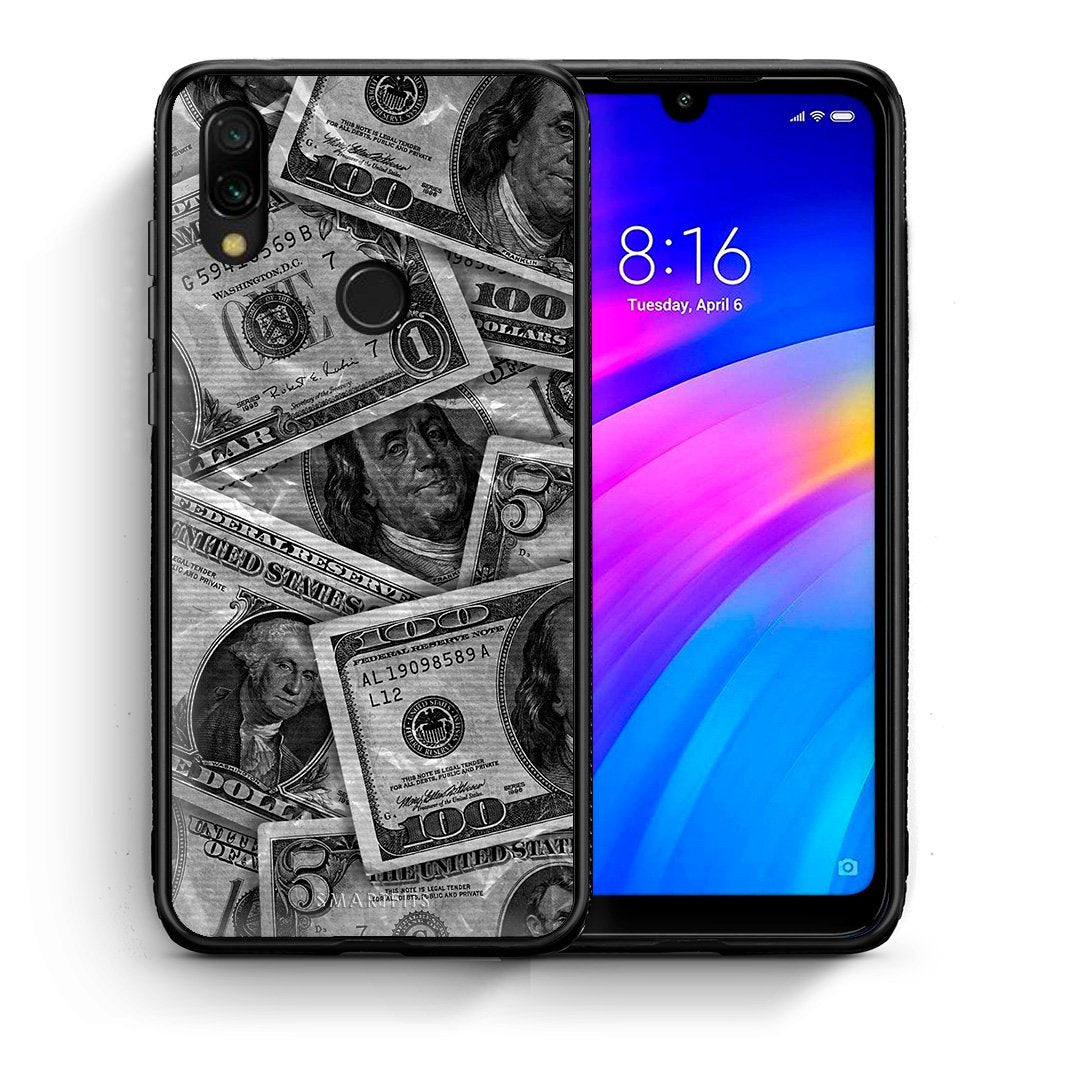 Θήκη Xiaomi Redmi 7 Money Dollars από τη Smartfits με σχέδιο στο πίσω μέρος και μαύρο περίβλημα | Xiaomi Redmi 7 Money Dollars case with colorful back and black bezels