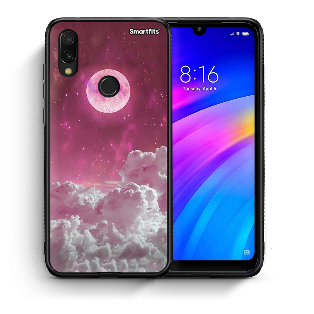 Θήκη Xiaomi Redmi 7 Pink Moon από τη Smartfits με σχέδιο στο πίσω μέρος και μαύρο περίβλημα | Xiaomi Redmi 7 Pink Moon case with colorful back and black bezels