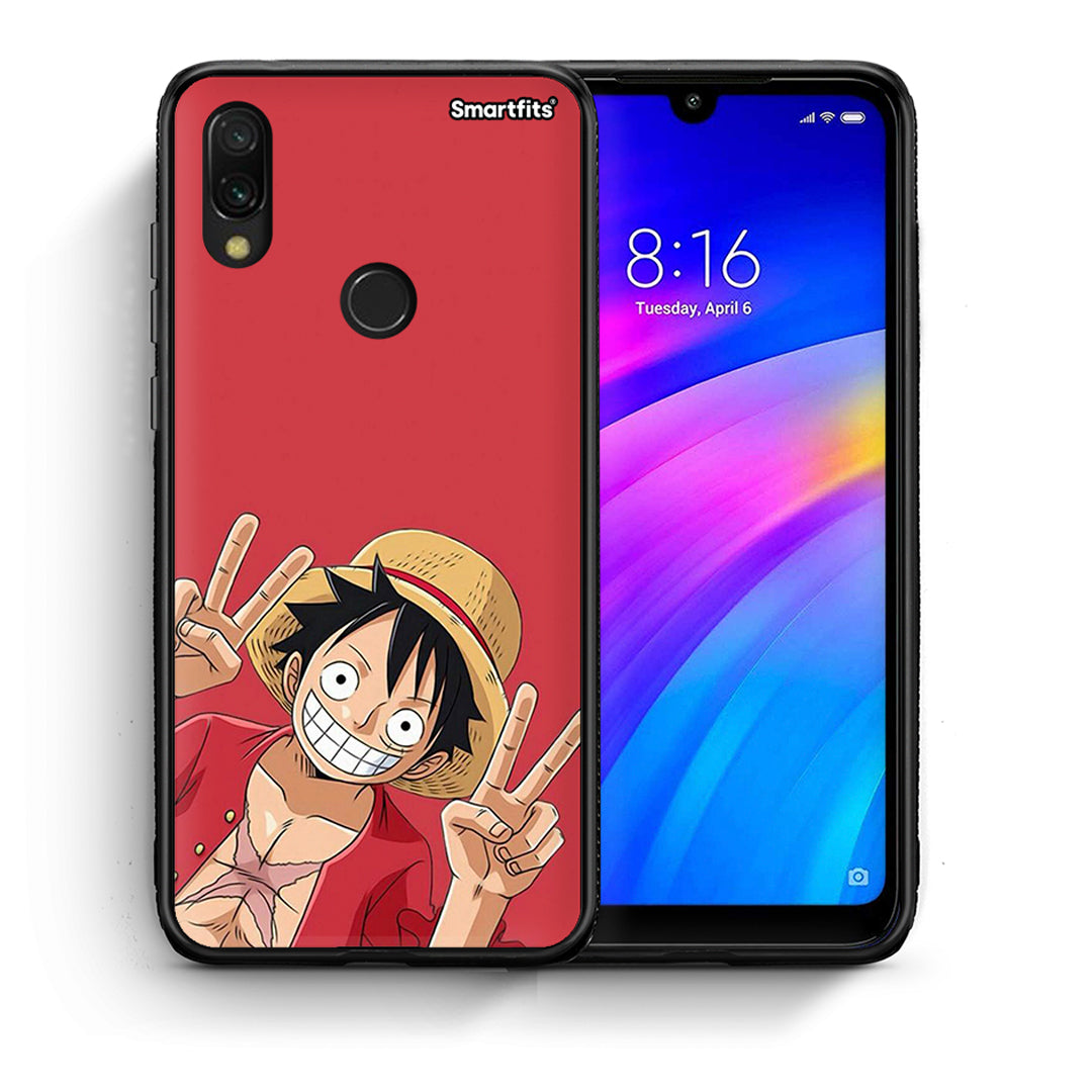 Θήκη Xiaomi Redmi 7 Pirate Luffy από τη Smartfits με σχέδιο στο πίσω μέρος και μαύρο περίβλημα | Xiaomi Redmi 7 Pirate Luffy case with colorful back and black bezels