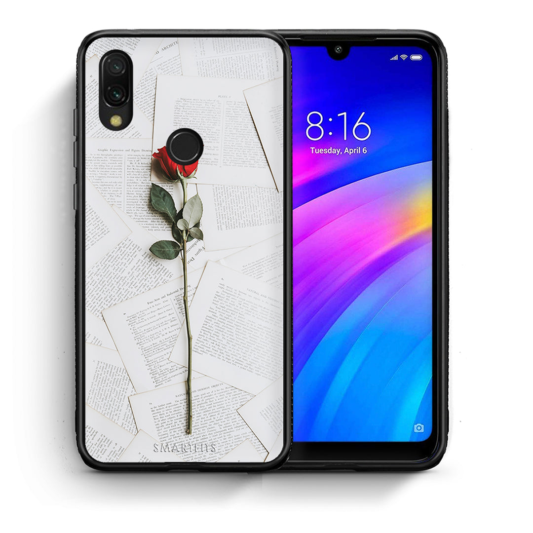 Θήκη Xiaomi Redmi 7 Red Rose από τη Smartfits με σχέδιο στο πίσω μέρος και μαύρο περίβλημα | Xiaomi Redmi 7 Red Rose case with colorful back and black bezels