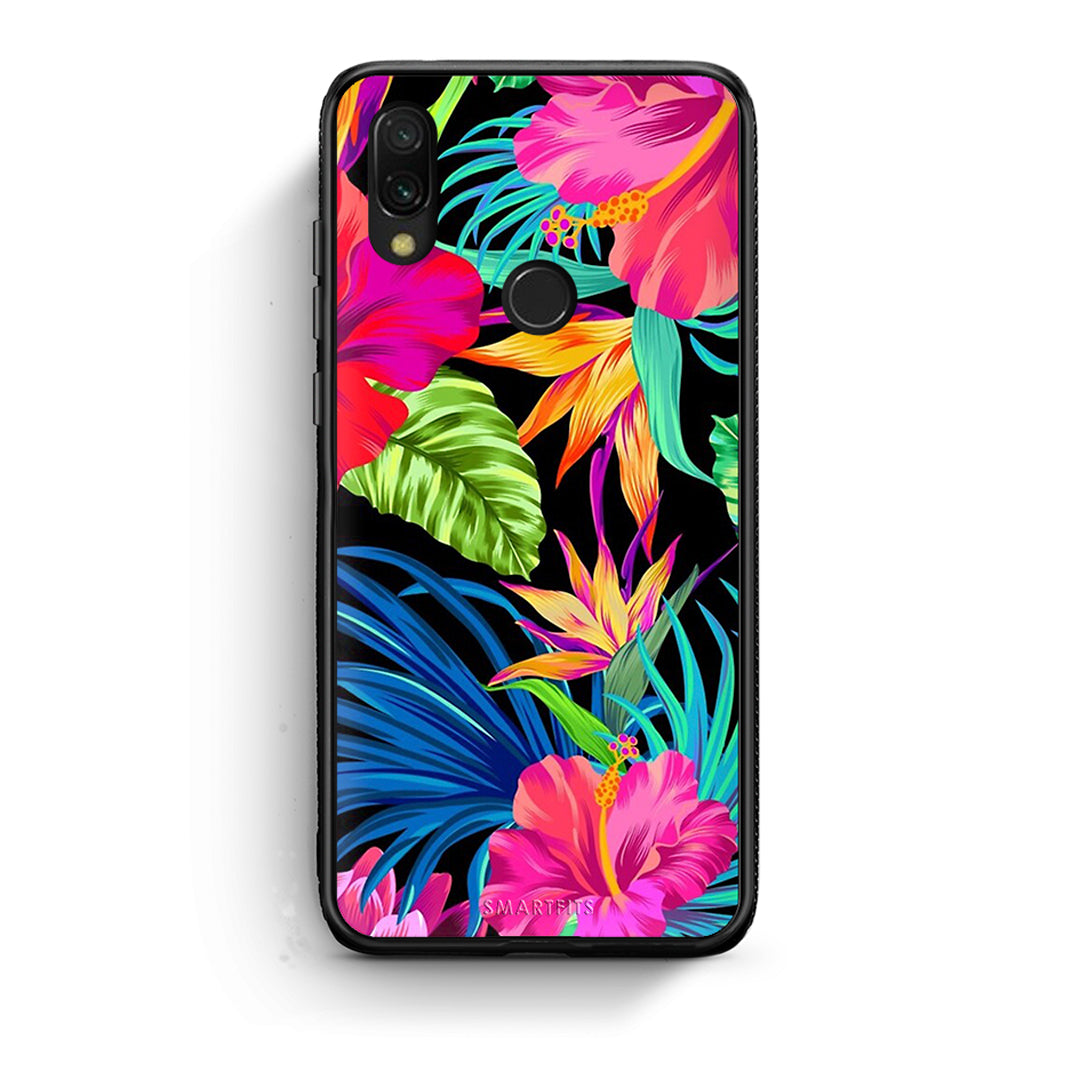 Xiaomi Redmi 7 Tropical Flowers θήκη από τη Smartfits με σχέδιο στο πίσω μέρος και μαύρο περίβλημα | Smartphone case with colorful back and black bezels by Smartfits