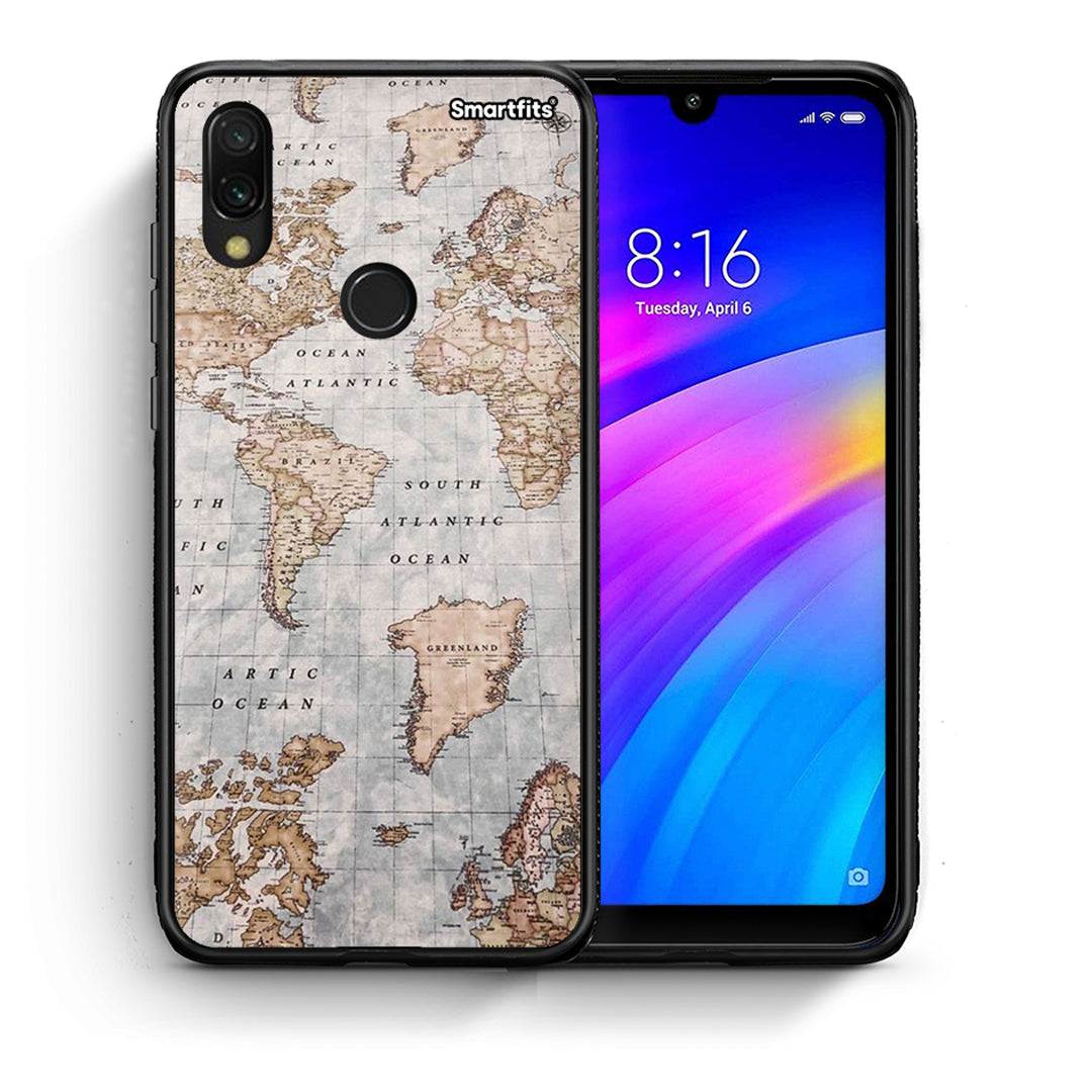 Θήκη Xiaomi Redmi 7 World Map από τη Smartfits με σχέδιο στο πίσω μέρος και μαύρο περίβλημα | Xiaomi Redmi 7 World Map case with colorful back and black bezels