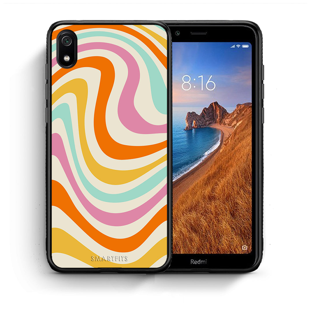 Θήκη Xiaomi Redmi 7A Colourful Waves από τη Smartfits με σχέδιο στο πίσω μέρος και μαύρο περίβλημα | Xiaomi Redmi 7A Colourful Waves case with colorful back and black bezels