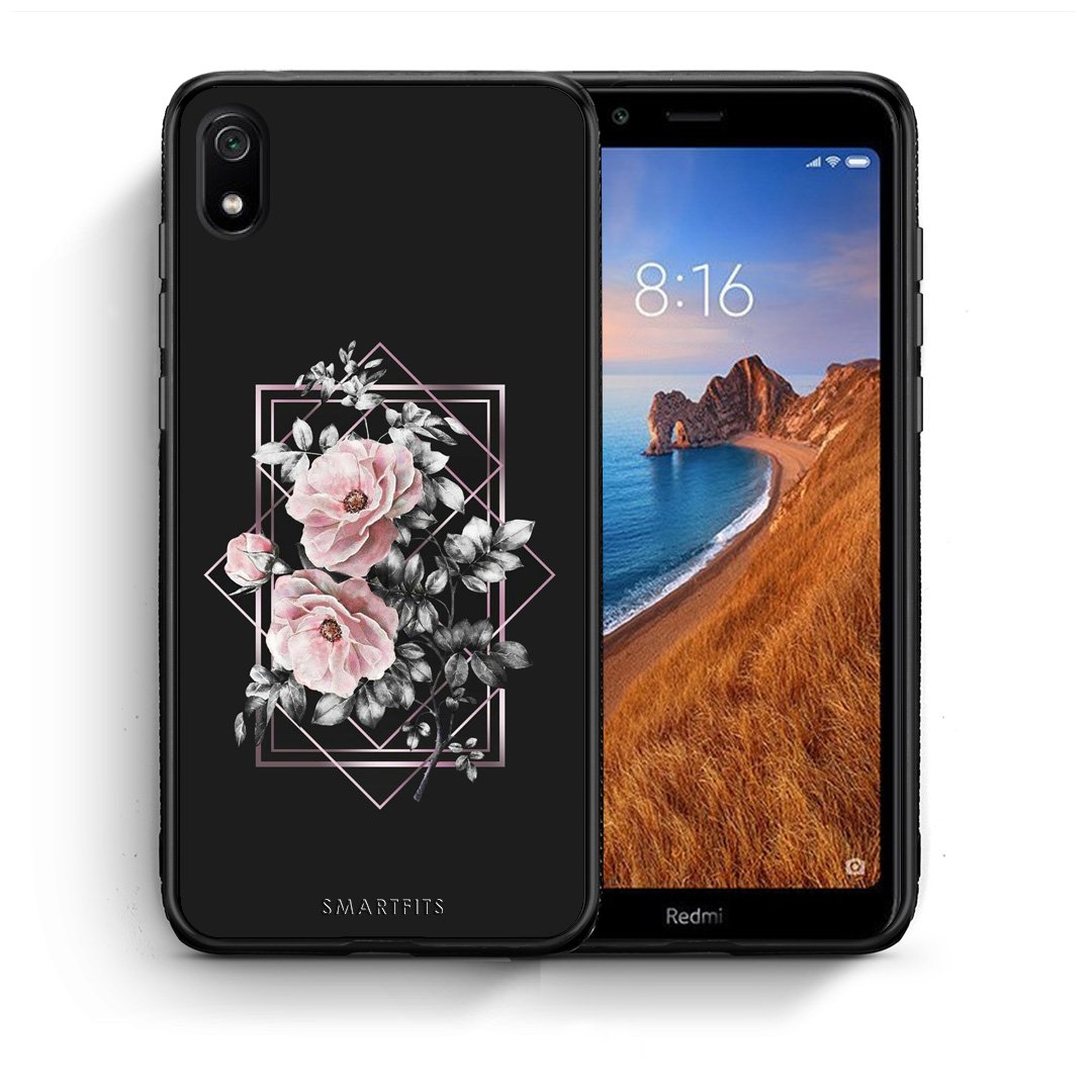 Θήκη Xiaomi Redmi 7A Frame Flower από τη Smartfits με σχέδιο στο πίσω μέρος και μαύρο περίβλημα | Xiaomi Redmi 7A Frame Flower case with colorful back and black bezels