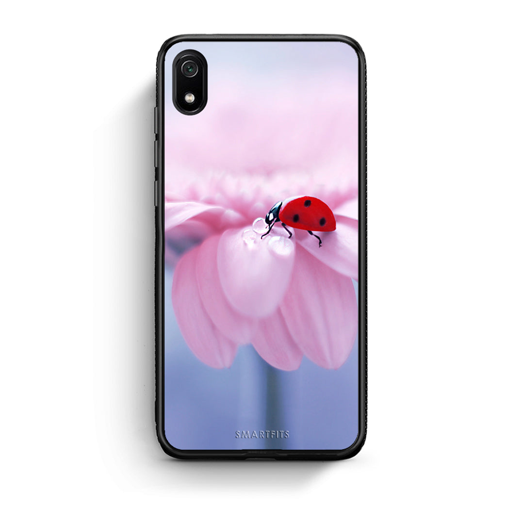 Xiaomi Redmi 7A Ladybug Flower θήκη από τη Smartfits με σχέδιο στο πίσω μέρος και μαύρο περίβλημα | Smartphone case with colorful back and black bezels by Smartfits