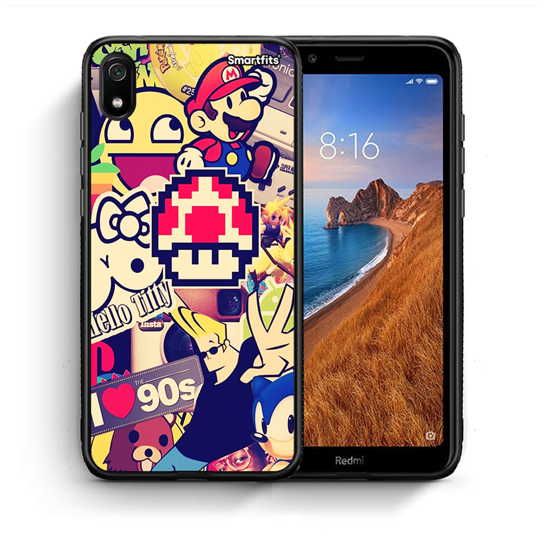 Θήκη Xiaomi Redmi 7A Love The 90s από τη Smartfits με σχέδιο στο πίσω μέρος και μαύρο περίβλημα | Xiaomi Redmi 7A Love The 90s case with colorful back and black bezels