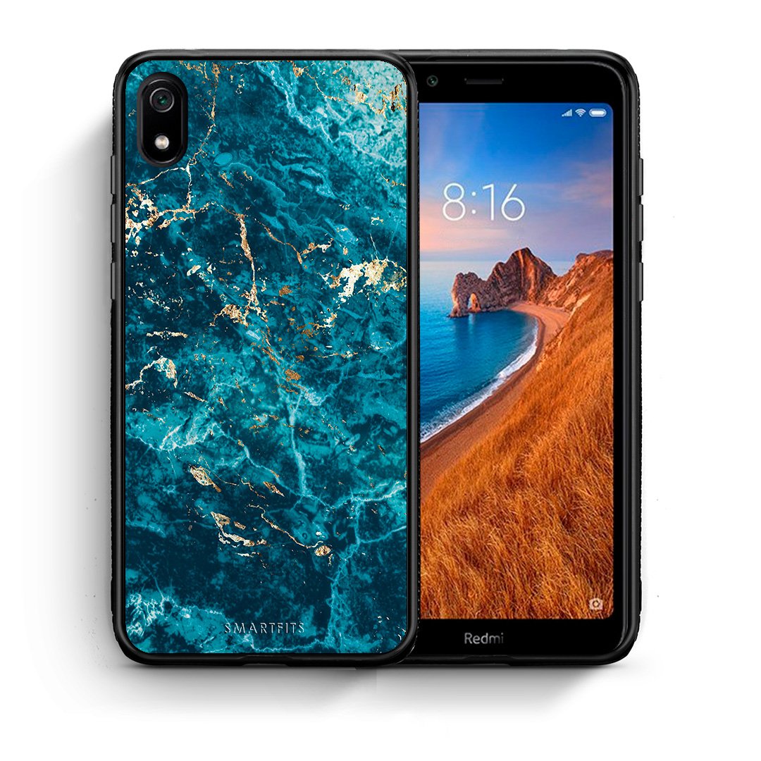 Θήκη Xiaomi Redmi 7A Marble Blue από τη Smartfits με σχέδιο στο πίσω μέρος και μαύρο περίβλημα | Xiaomi Redmi 7A Marble Blue case with colorful back and black bezels