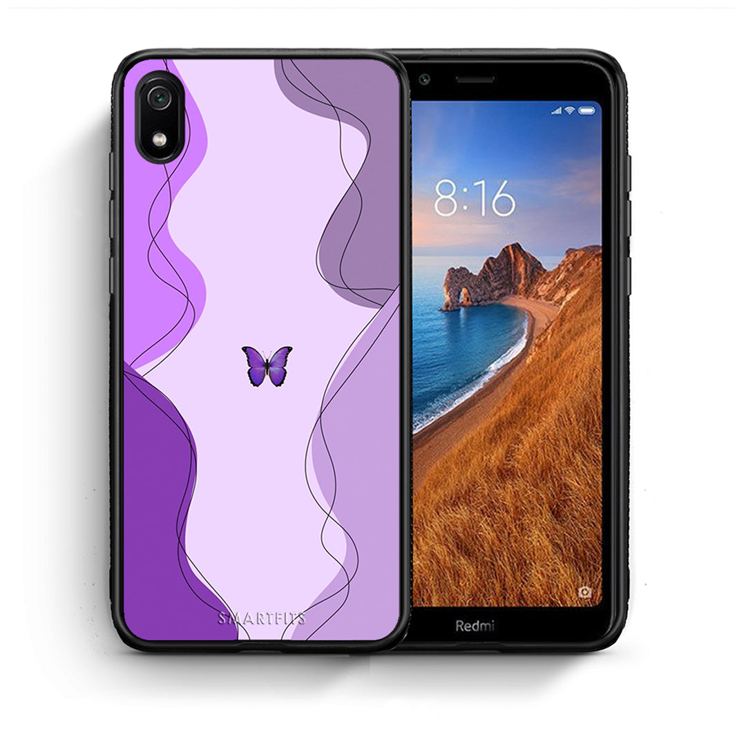 Θήκη Αγίου Βαλεντίνου Xiaomi Redmi 7A Purple Mariposa από τη Smartfits με σχέδιο στο πίσω μέρος και μαύρο περίβλημα | Xiaomi Redmi 7A Purple Mariposa case with colorful back and black bezels