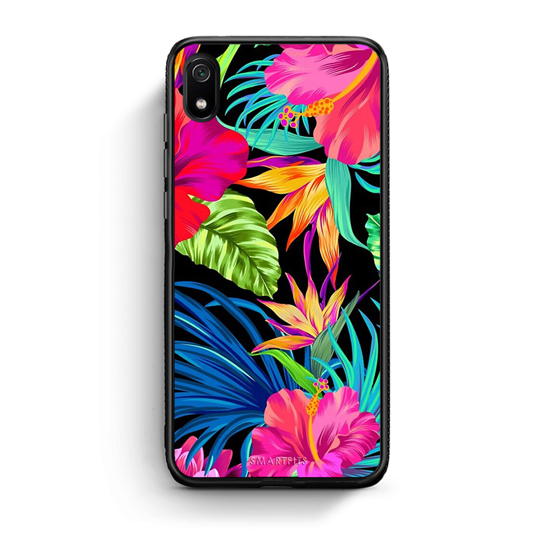 Xiaomi Redmi 7A Tropical Flowers θήκη από τη Smartfits με σχέδιο στο πίσω μέρος και μαύρο περίβλημα | Smartphone case with colorful back and black bezels by Smartfits