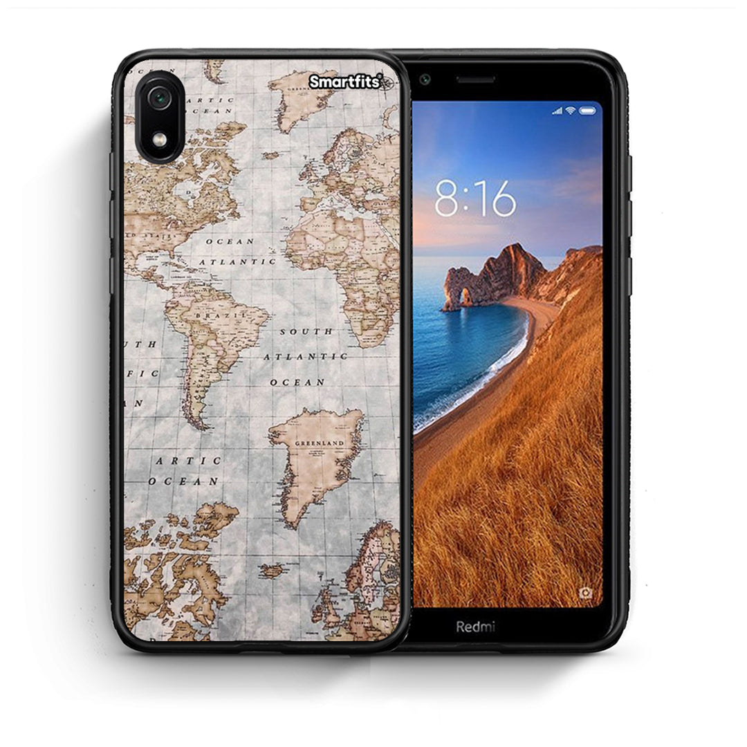 Θήκη Xiaomi Redmi 7A World Map από τη Smartfits με σχέδιο στο πίσω μέρος και μαύρο περίβλημα | Xiaomi Redmi 7A World Map case with colorful back and black bezels