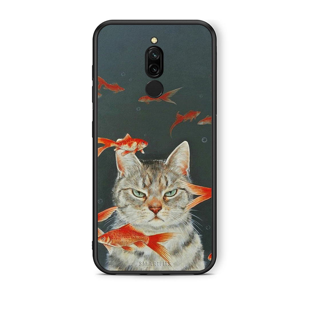 Xiaomi Redmi 8 Cat Goldfish θήκη από τη Smartfits με σχέδιο στο πίσω μέρος και μαύρο περίβλημα | Smartphone case with colorful back and black bezels by Smartfits