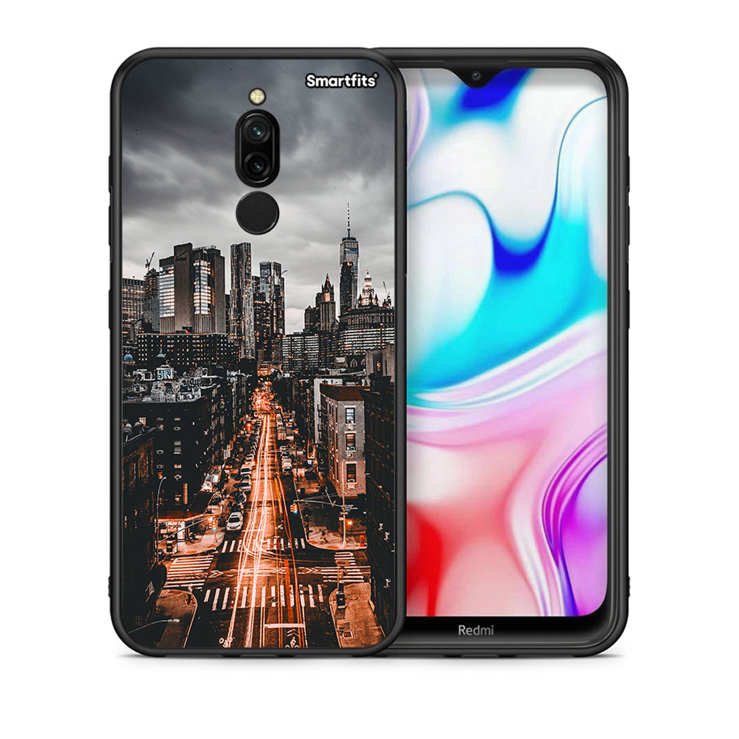 Θήκη Xiaomi Redmi 8 City Lights από τη Smartfits με σχέδιο στο πίσω μέρος και μαύρο περίβλημα | Xiaomi Redmi 8 City Lights case with colorful back and black bezels