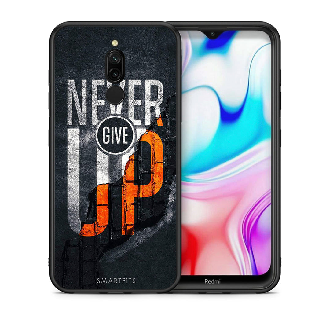 Θήκη Αγίου Βαλεντίνου Xiaomi Redmi 8 Never Give Up από τη Smartfits με σχέδιο στο πίσω μέρος και μαύρο περίβλημα | Xiaomi Redmi 8 Never Give Up case with colorful back and black bezels