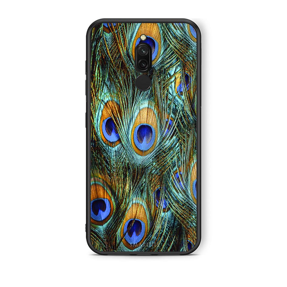 Xiaomi Redmi 8 Real Peacock Feathers θήκη από τη Smartfits με σχέδιο στο πίσω μέρος και μαύρο περίβλημα | Smartphone case with colorful back and black bezels by Smartfits