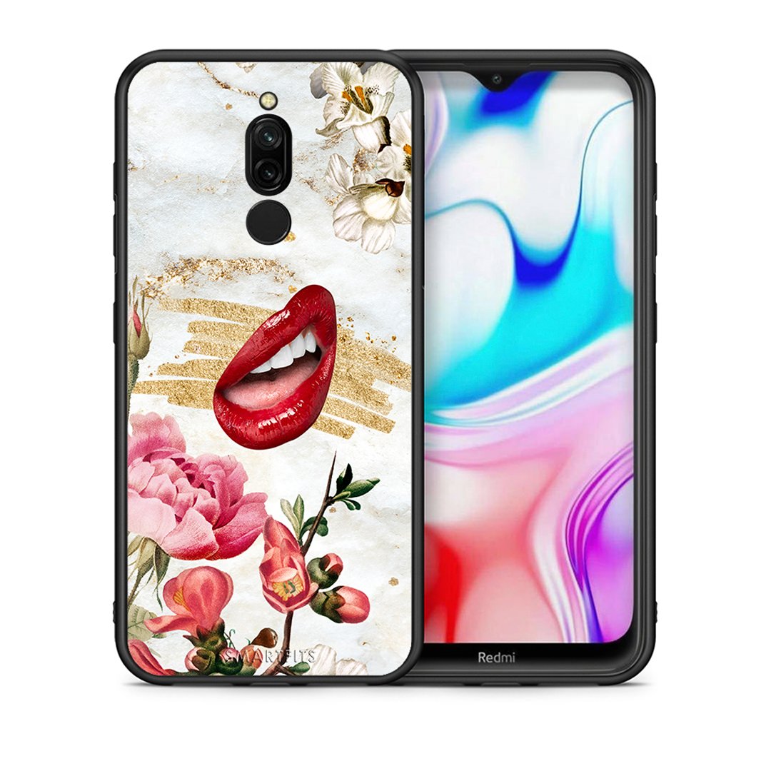 Θήκη Xiaomi Redmi 8 Red Lips από τη Smartfits με σχέδιο στο πίσω μέρος και μαύρο περίβλημα | Xiaomi Redmi 8 Red Lips case with colorful back and black bezels