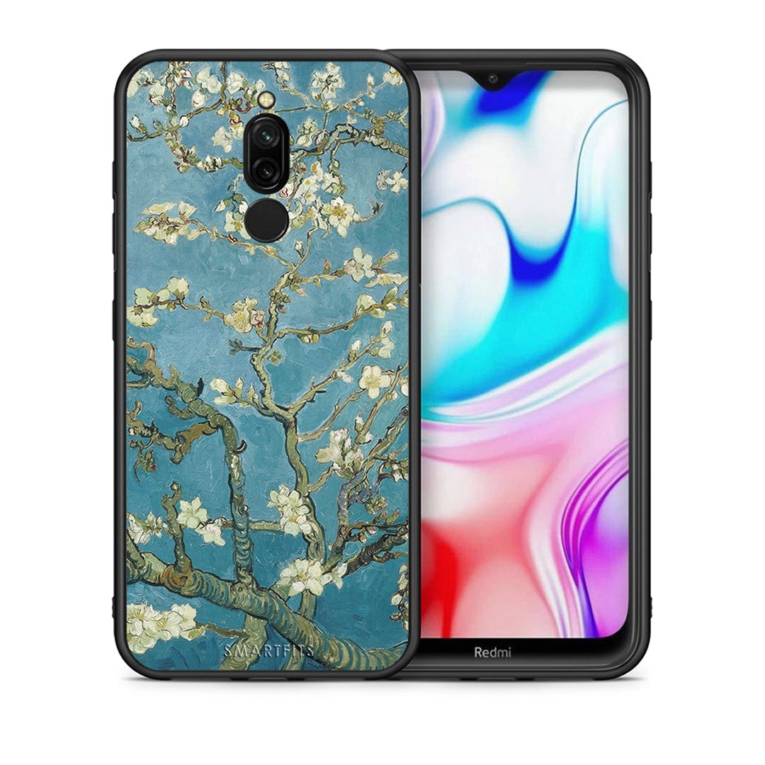 Θήκη Xiaomi Redmi 8 White Blossoms από τη Smartfits με σχέδιο στο πίσω μέρος και μαύρο περίβλημα | Xiaomi Redmi 8 White Blossoms case with colorful back and black bezels