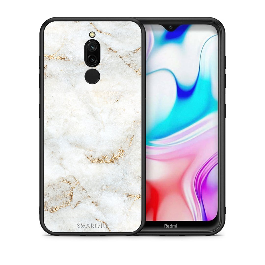 Θήκη Xiaomi Redmi 8 White Gold Marble από τη Smartfits με σχέδιο στο πίσω μέρος και μαύρο περίβλημα | Xiaomi Redmi 8 White Gold Marble case with colorful back and black bezels