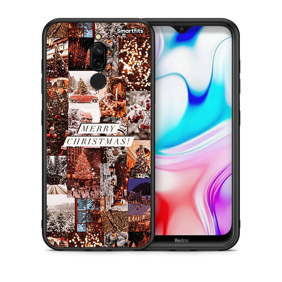 Θήκη Xiaomi Redmi 8 Xmas Collage από τη Smartfits με σχέδιο στο πίσω μέρος και μαύρο περίβλημα | Xiaomi Redmi 8 Xmas Collage case with colorful back and black bezels