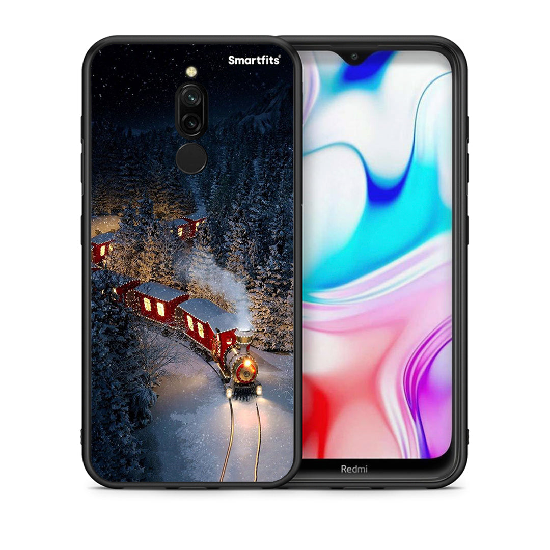 Θήκη Xiaomi Redmi 8 Xmas Train από τη Smartfits με σχέδιο στο πίσω μέρος και μαύρο περίβλημα | Xiaomi Redmi 8 Xmas Train case with colorful back and black bezels