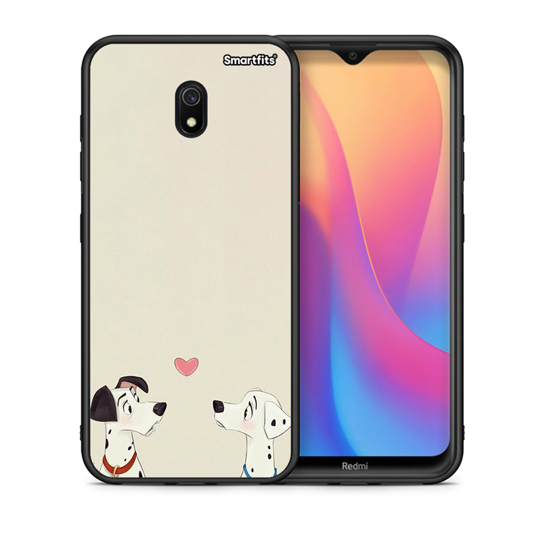 Θήκη Xiaomi Redmi 8A Dalmatians Love από τη Smartfits με σχέδιο στο πίσω μέρος και μαύρο περίβλημα | Xiaomi Redmi 8A Dalmatians Love case with colorful back and black bezels