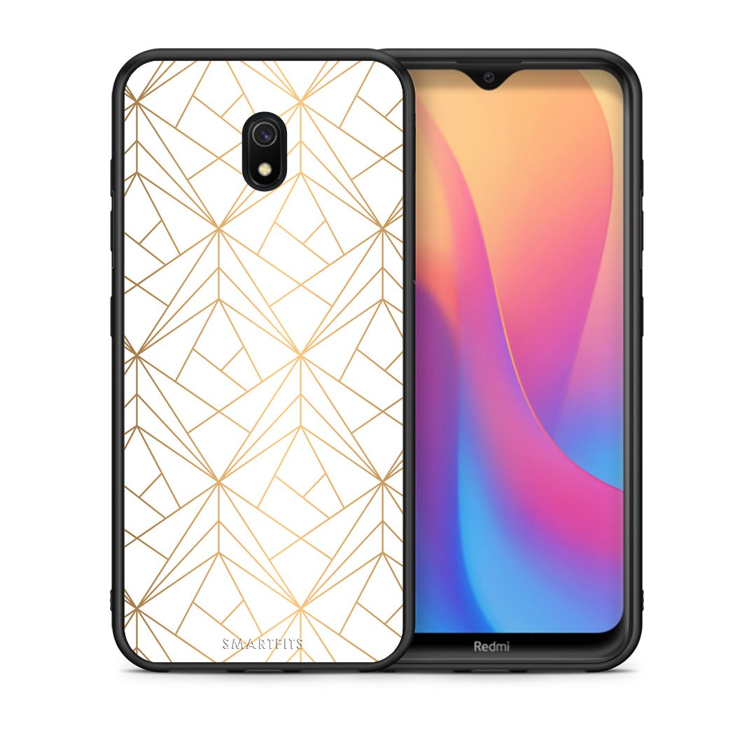 Θήκη Xiaomi Redmi 8A Luxury White Geometric από τη Smartfits με σχέδιο στο πίσω μέρος και μαύρο περίβλημα | Xiaomi Redmi 8A Luxury White Geometric case with colorful back and black bezels